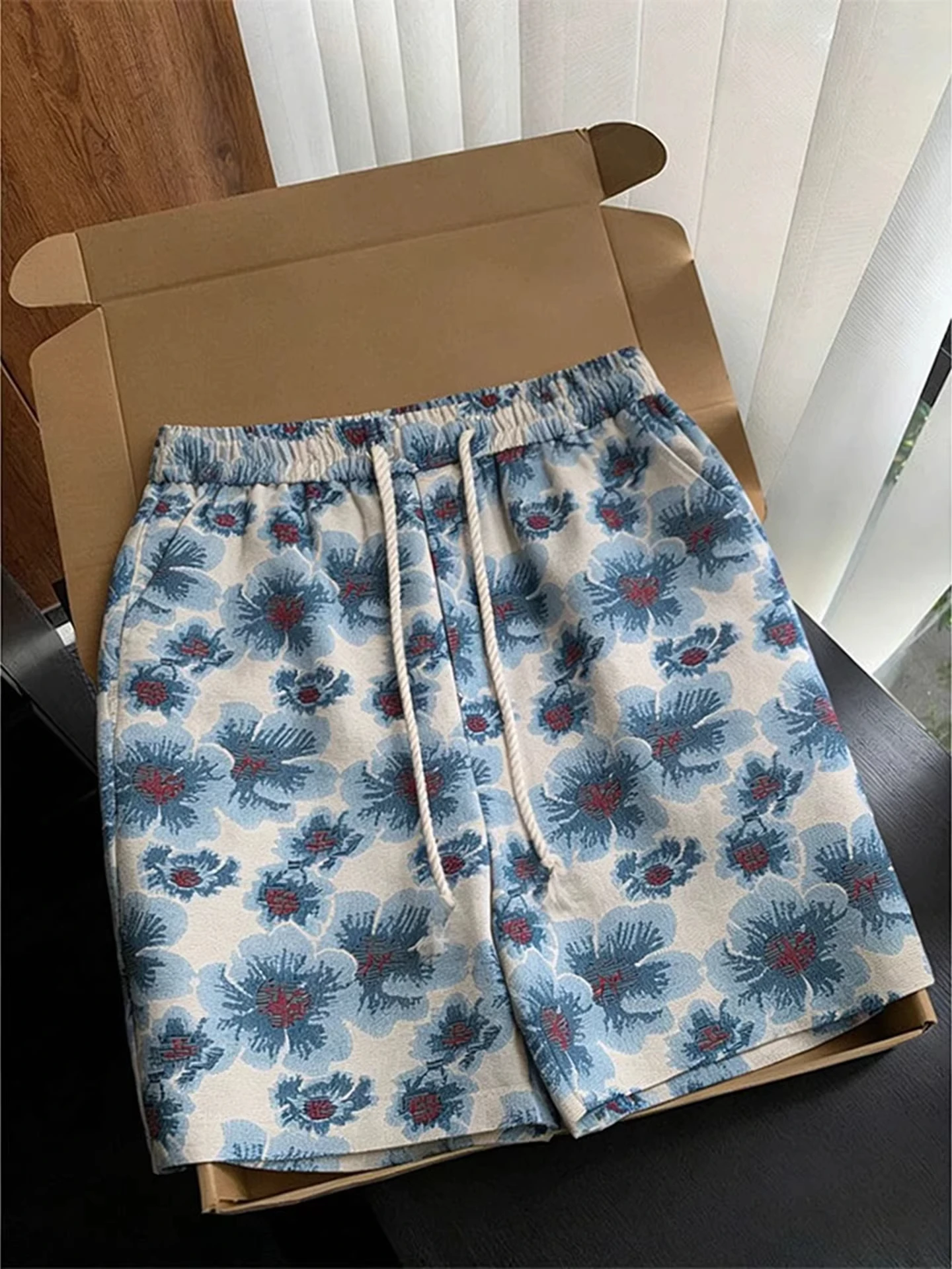 

Summer Beach Vaion Men's ort Pants Island Flower Design Five-Quarter Length Casual Loose Fit Polyester Cotton Blend