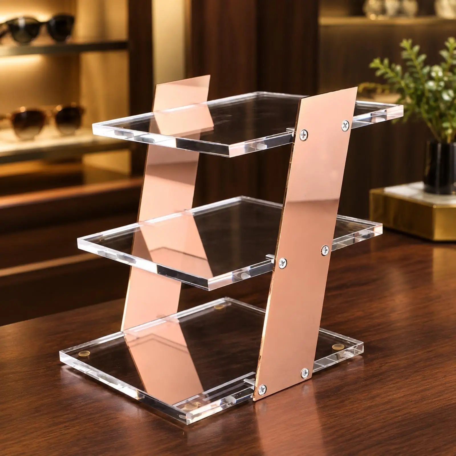 Freestanding Eyeglass Display Stand with Metal Frame Multi-Tier Acrylic Tiered Sunglasses Display Rack for Boutique Owners