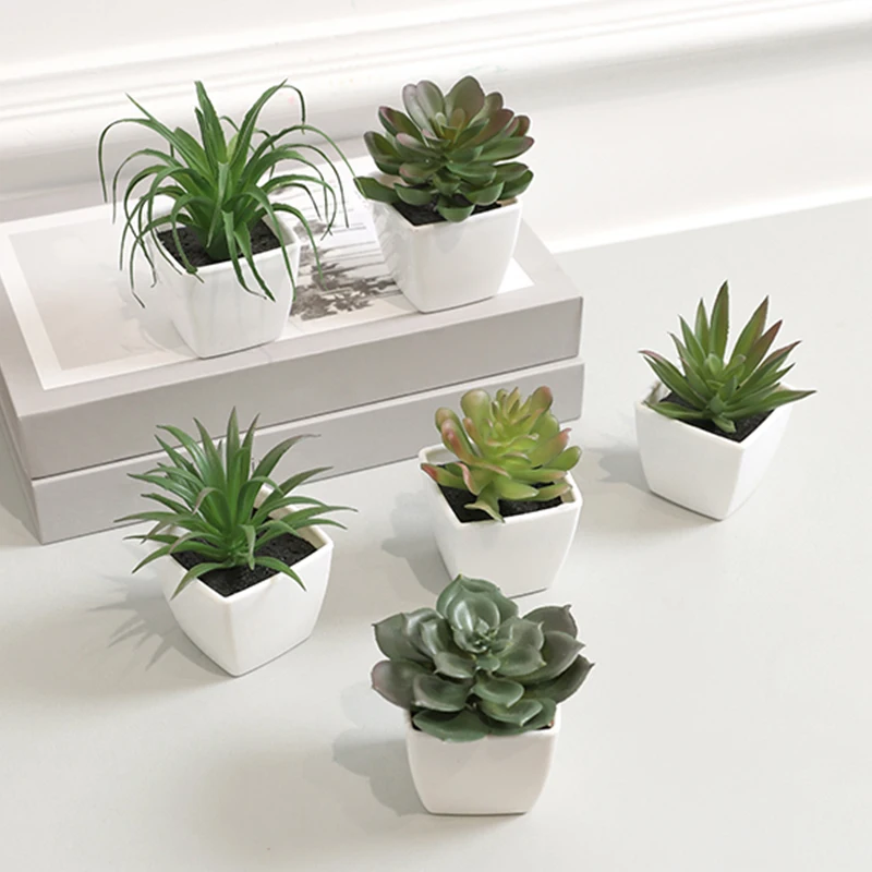 6 piezas de plantas artificiales en maceta, plantas suculentas verdes artificiales, decoración de escritorio, simulación de bonsái