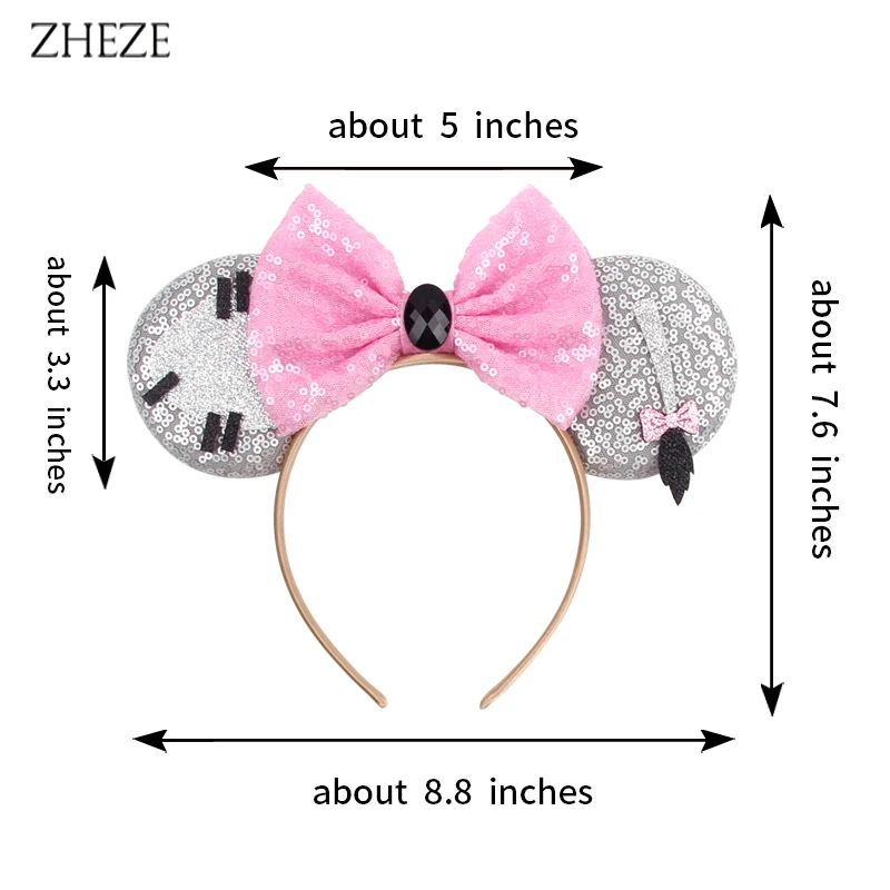 2024 Disney Winnie The Pooh Ears Headband Sequin Bow Hairband For Girls Boys Festival Party DIY Hair Accessories Gift Boutique