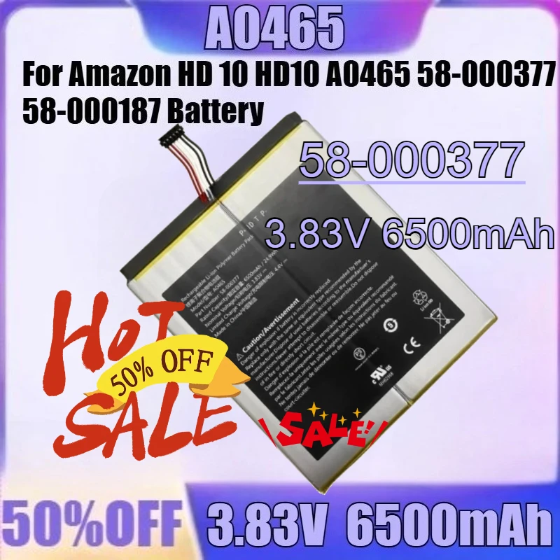 

For Amazon HD 10 HD10 A0465 58-000377 58-000187 Battery New 58-000377 3.83V 6500mAh High Quality Battery