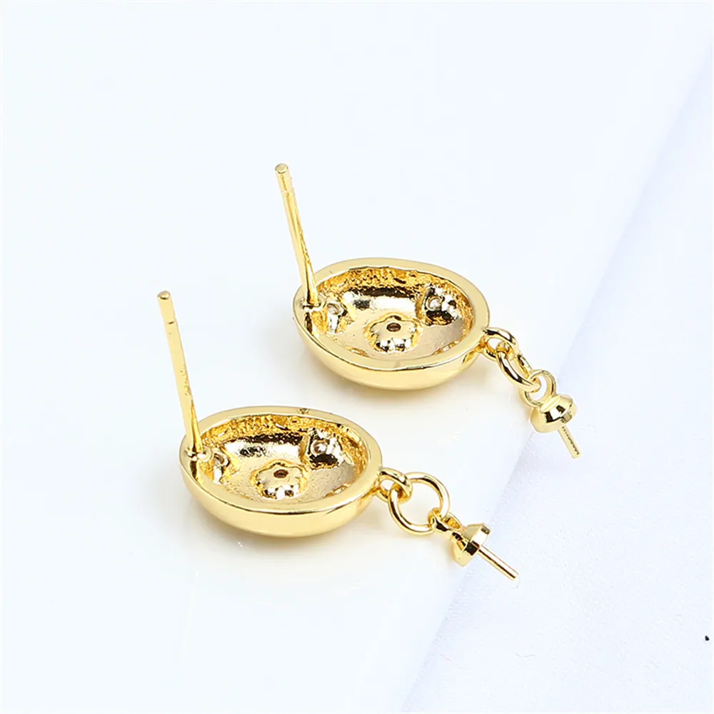 S925 Silver Needle Domestic 14k Gold-plated Gold-plated Smooth Simple Pearl Zircon Hollow Stud Earrings DIY Female