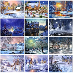 5D Diamond Painting Set Natural Scenery DIY Diamond Art Painting Snow Frozen Lake Bridge House Diamond Embroidery Home Decor Gif