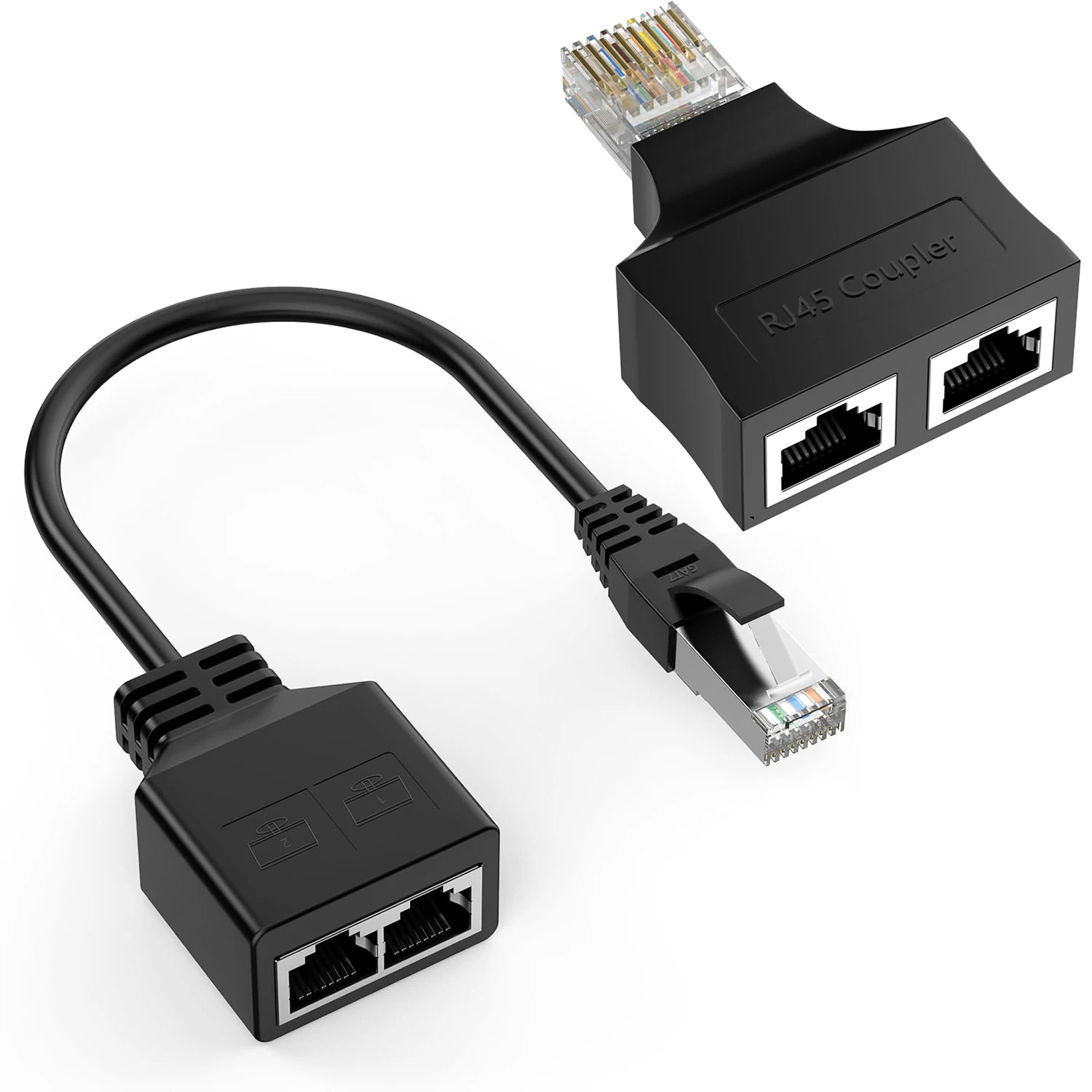 Ethernet Splitter 1 to 2 RJ45 Network Cable Adapter,Note Only Connect one Network at a Time,Compatible ADSL/Computers/Routers