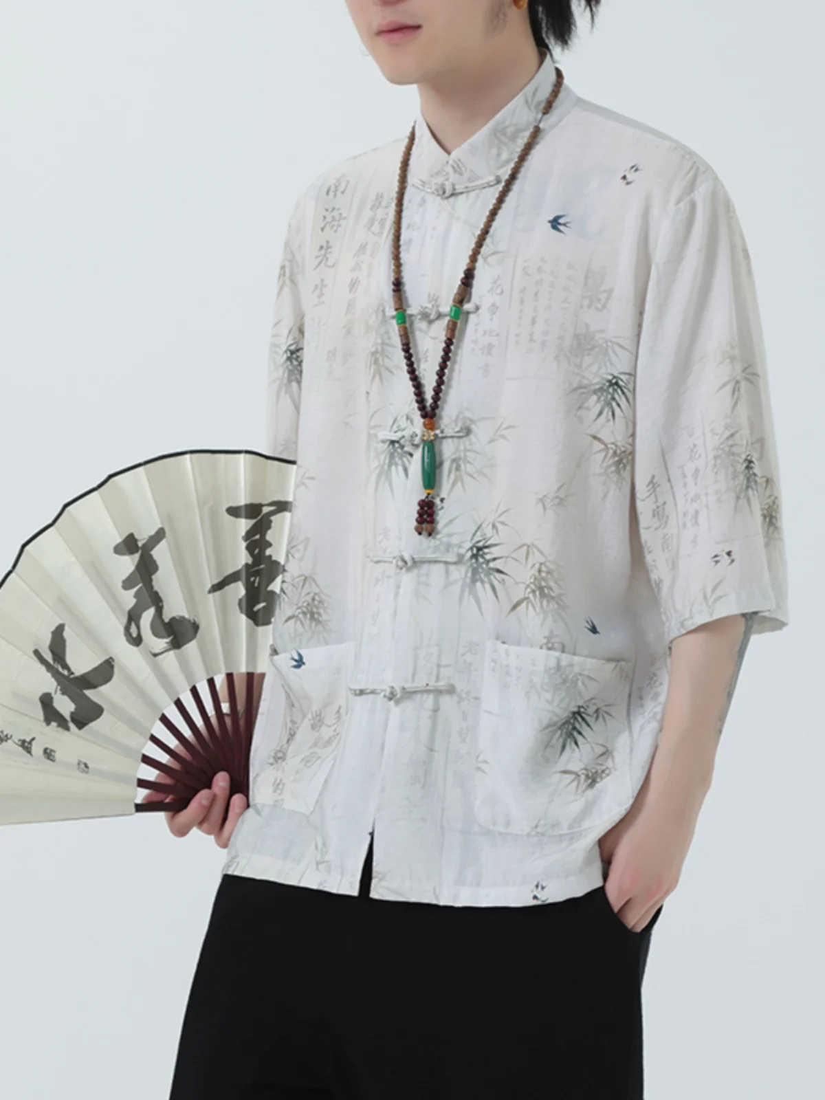 

Ice Silk ort Sve irt Men's Summer Thin Cool Feeling New Chinese Sle Buttoned Tang Costume National Trend Improved Se...