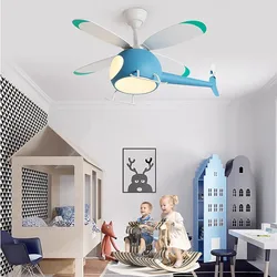 Modern Ceiling Chandelier Lamp Kids Room Ceiling Fan With Light Bedroom Deco Aircraft light fixture LED Remote Dimming Lighting