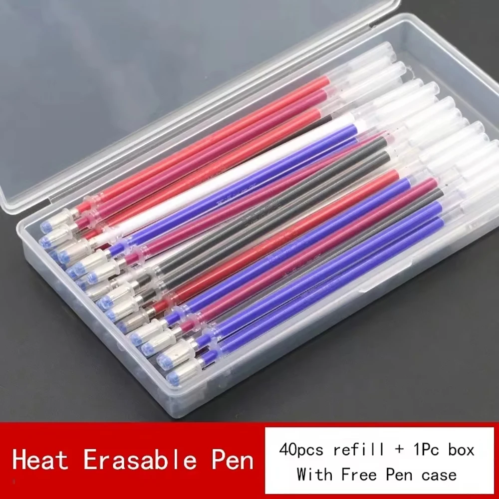 40pcs/set Heat Erasable Pen High Temperature Disappearing Marker Refills with Storage Box for Fabric Craft Tailoring Accessories