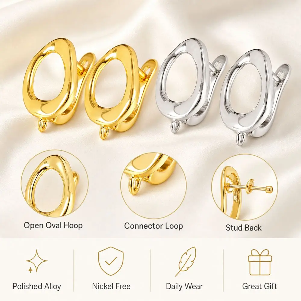 1 Pair Gifts Irregular Oval Hoop Earrings Nickel Free Polished Finish Stud Earrings Open Hoop Earring Findings Daily Wear