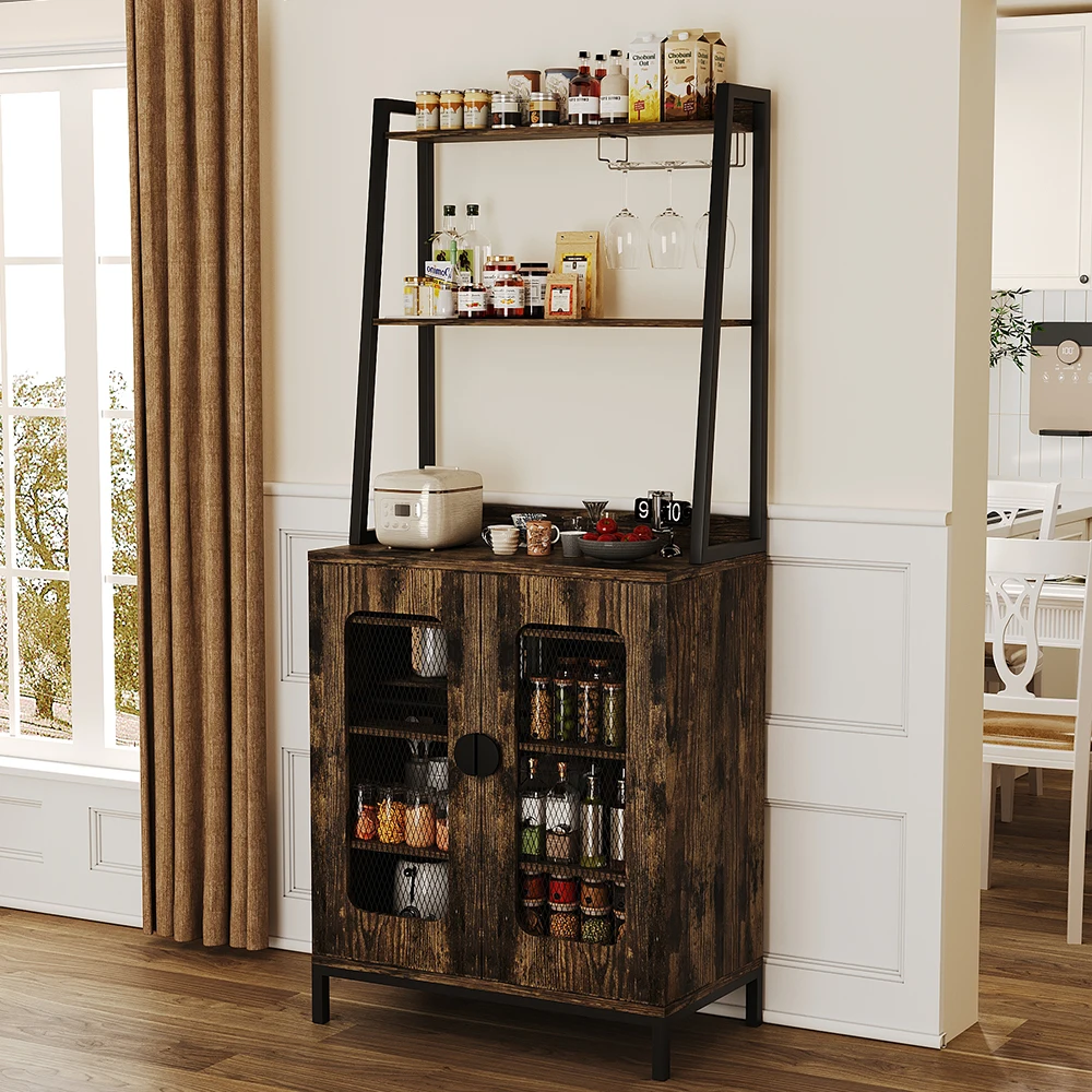 

de-147CM Tall Modern Eco-Friendly Wood Wine Bar Cabinet with Storage for Home Living Room！