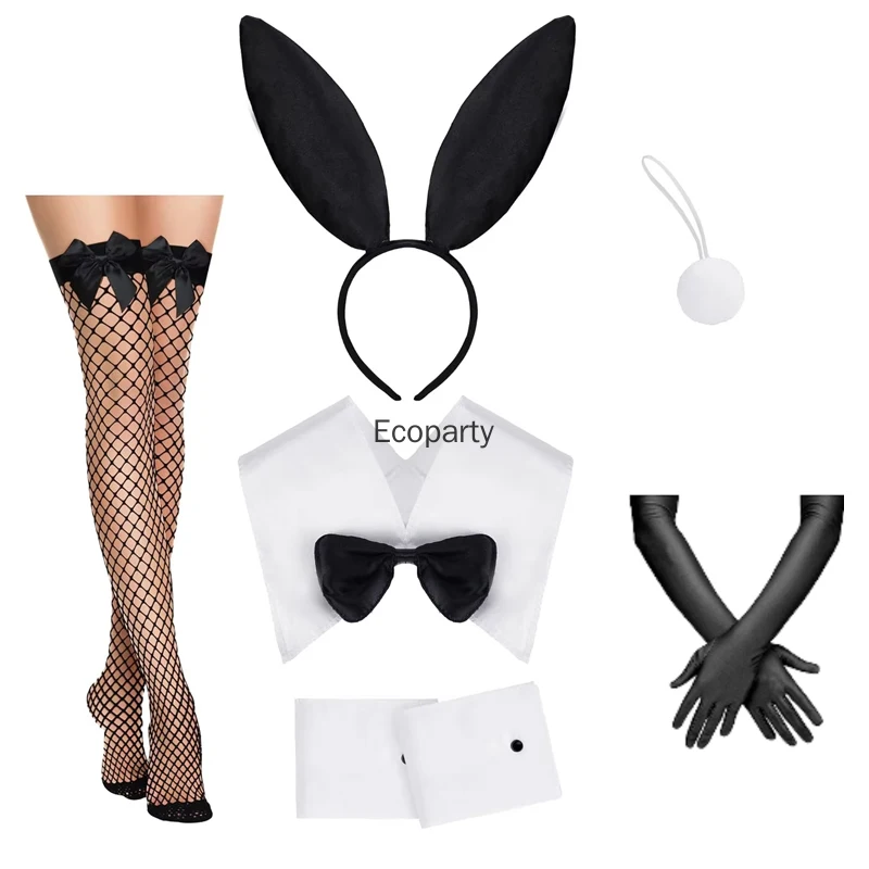 새로운 여성 부활절 토끼 의상 세트 섹시한 토끼 소녀 코스프레 토끼 귀 머리띠 세트 여성 할로윈 파티 의상 액세서리