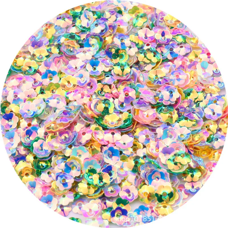 10g 6/8mm golden concave plum sequins 3D handmade DIY loose beads three-dimensional plum blossom beads, loose beads for clothing