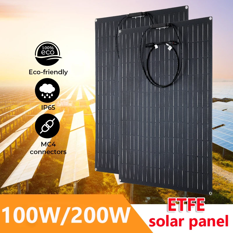 100W 18V ETFE Monocrystalline Flexible Solar Panel Waterproof Solar Charger Cell for Car RV Family Camping Yacht Street Light