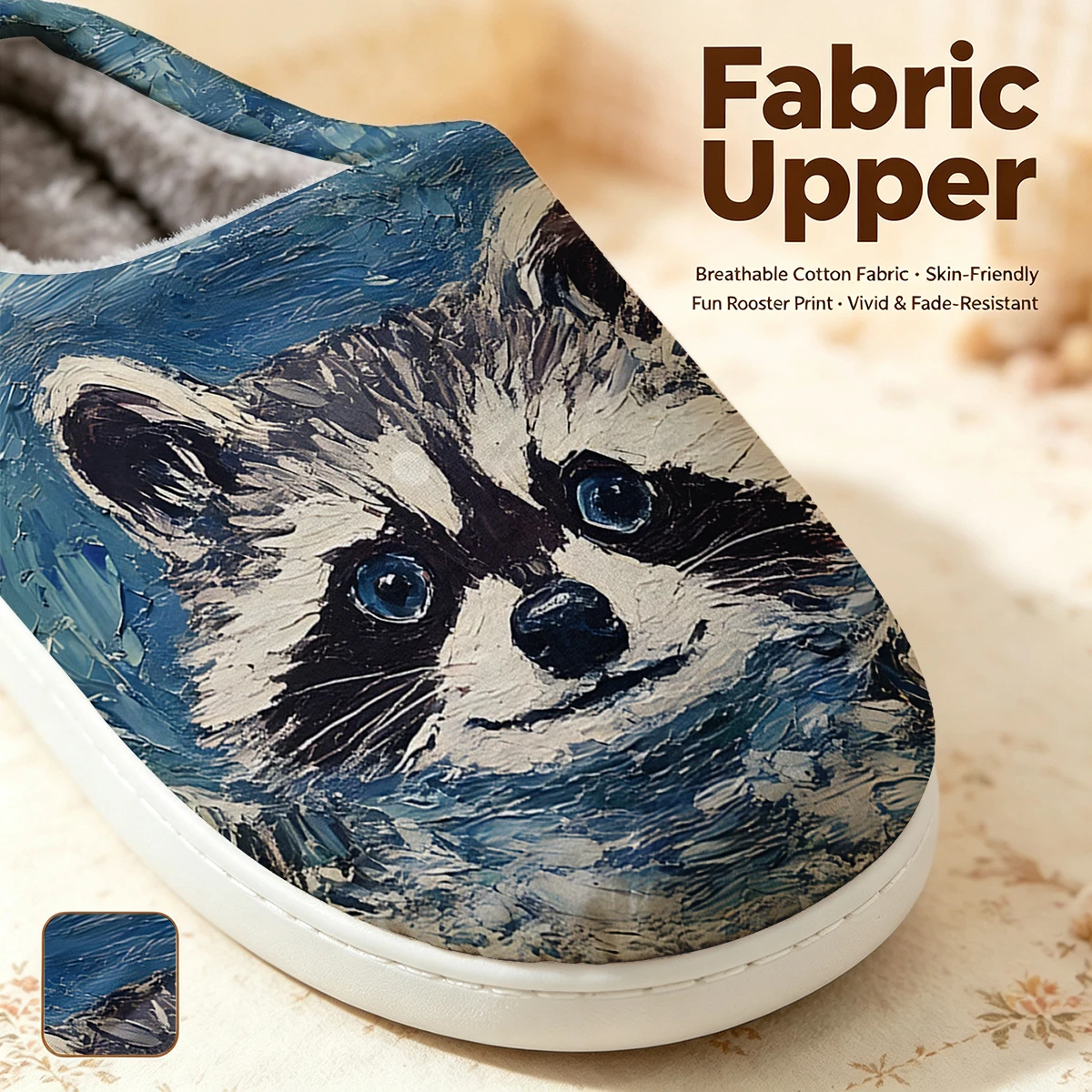 Lotus Raccoon Christmas White Slippers Warm Plush Indoor Shoes Non-Slip Winter Slippers Family Holiday Gifts Soft view 2