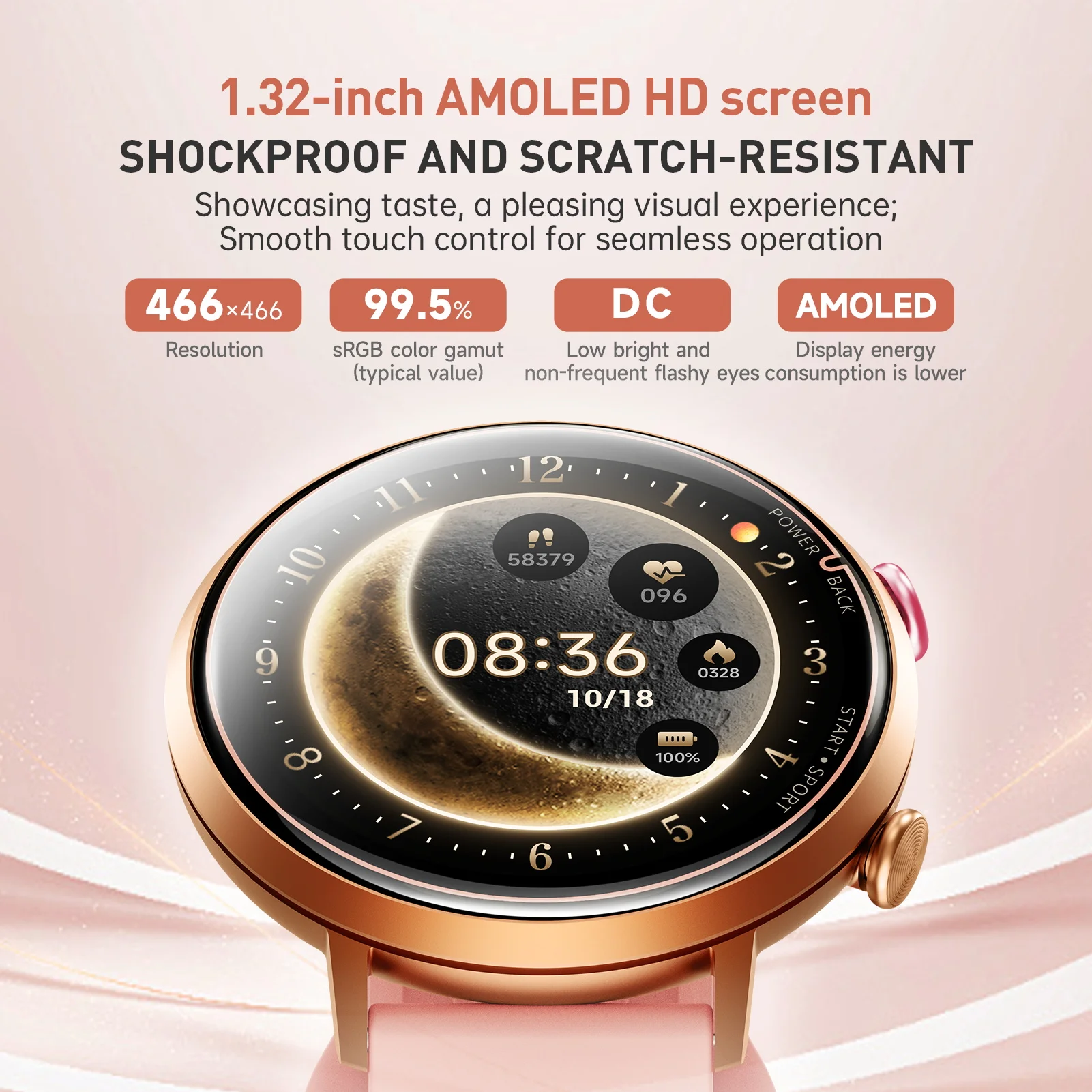 SKMEI Smart Watch 1.32’’ AMOLED Display 5ATM Waterproof Bluetooth Call Sport Smartwatch Men Women Outdoor Pedometer Wristwatches