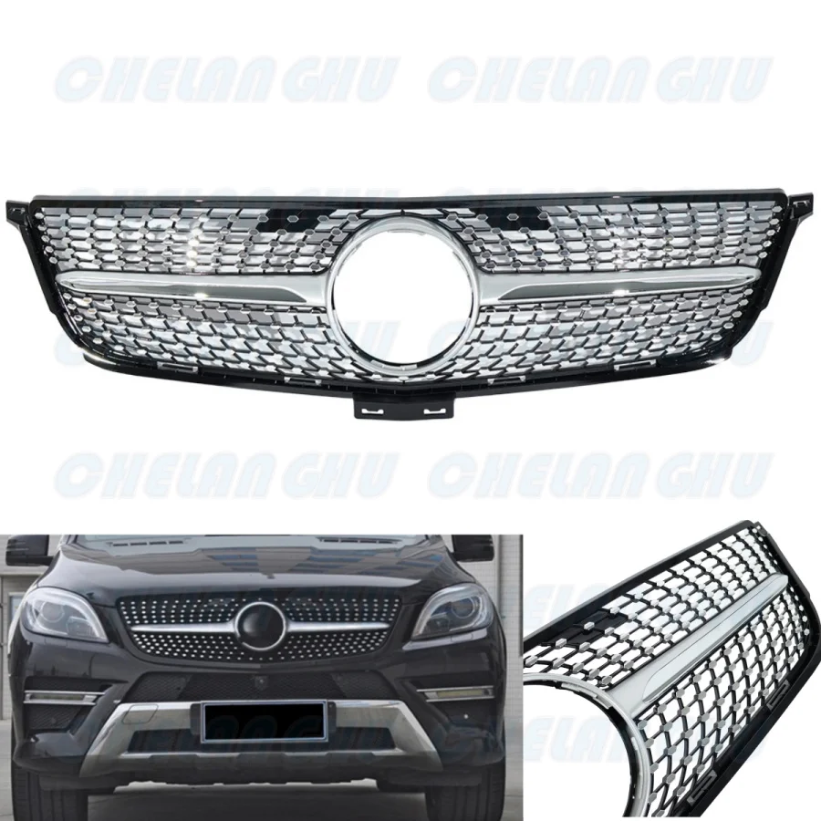 For Benz W166 ML63 AMG ML350 ML400 ML550 2012 2013 2014 2015 Front Diamond Chrome Center Grille Car accessories 1668800985