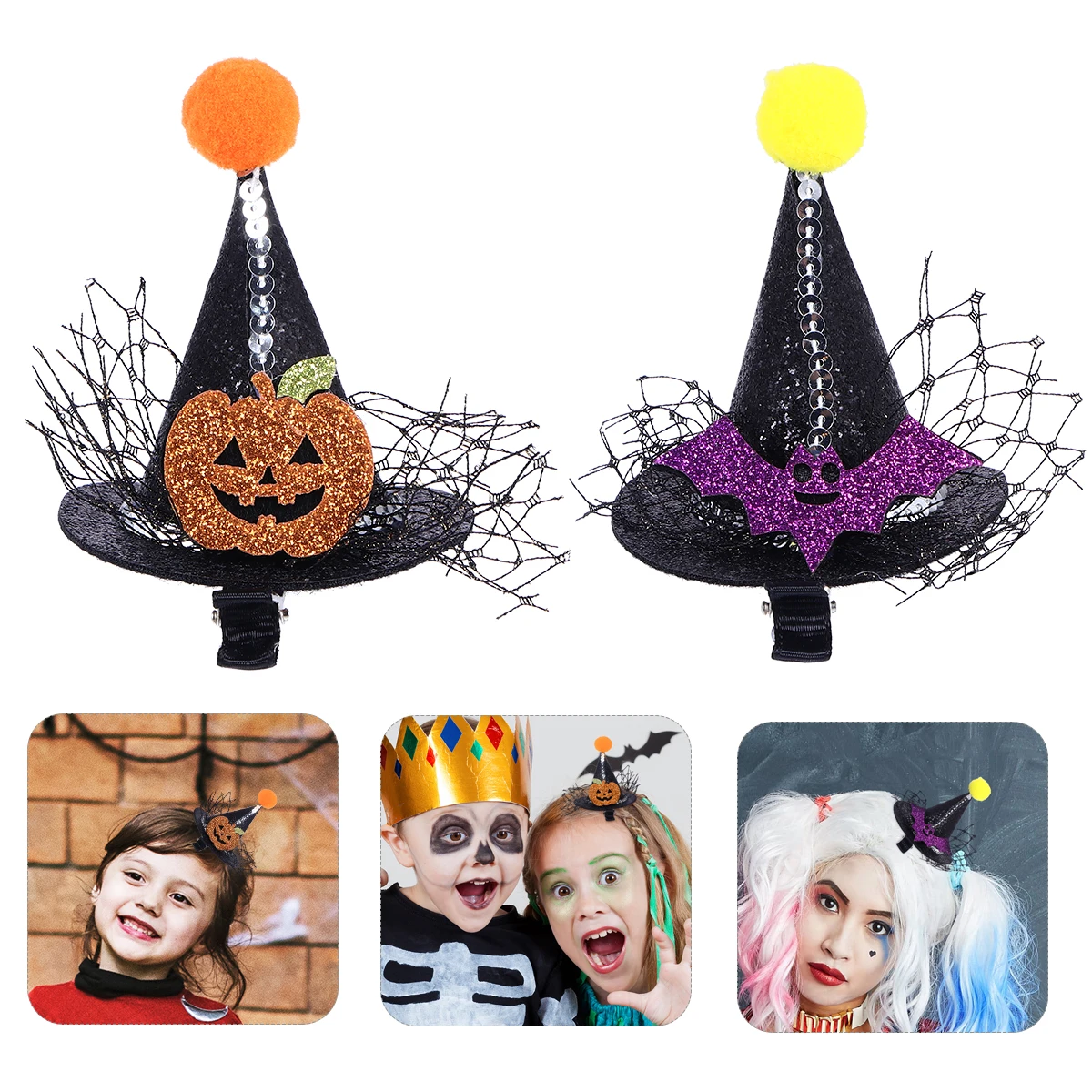 

4pcs Pointed Hat Hairpin Clips Fashionable Barrettes Artificial Snap Clips Hair Accessories