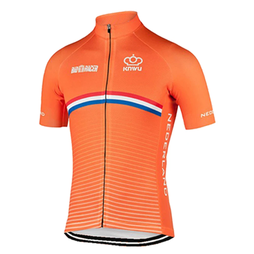 NEW Mens Netherlands TEAM Cycling Jersey Orange Bike Clothing Bicycle Wear Short Sleeve Customizable