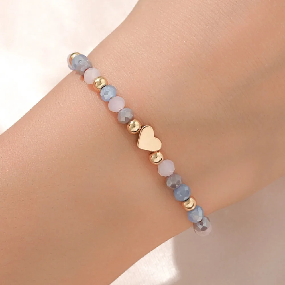 Exquisite Temperament Purple Faceted Crystal Beaded Heart Adjustable Drawstring Bracelets for Women Sweet Birthday Gifts Jewelry