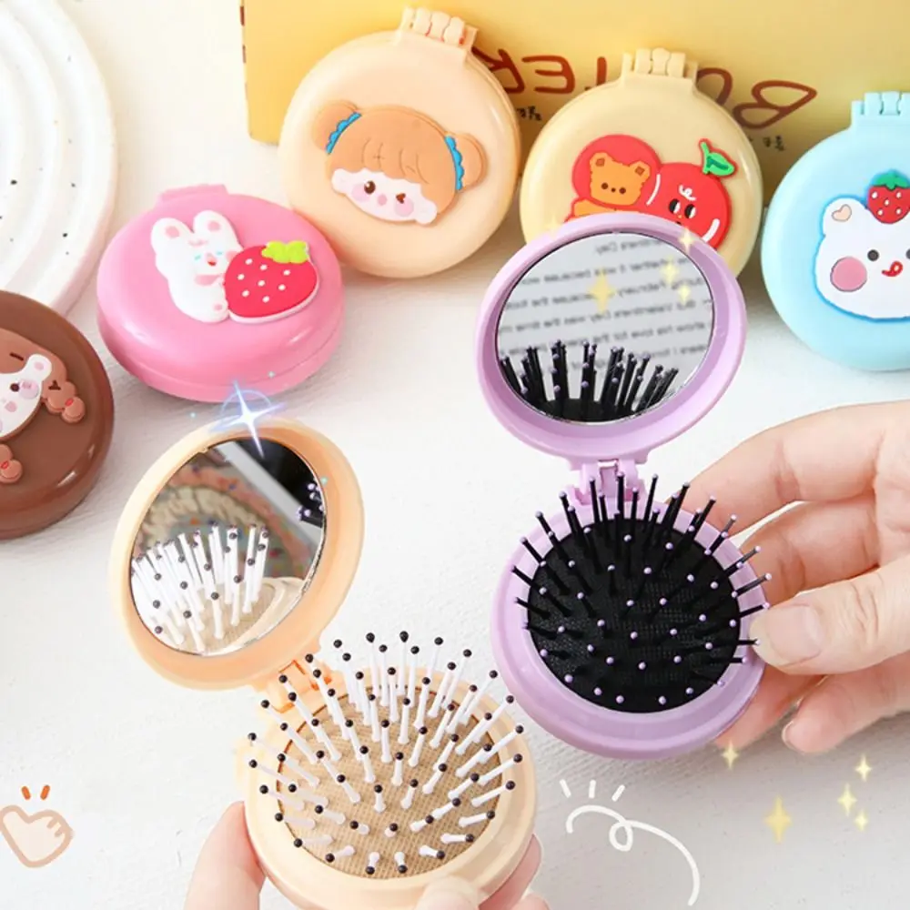 Anti Static Hair Comb Mirror Foldable with Mirror Foldable Massager Comb Portable Cartoon Cartoon AirBag Comb Children Girl