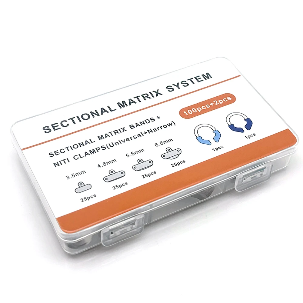 

102PCS Dental Matrix Bands Sectional Contoured System Metal Matrices Matrix Clamp Nickel Titanium Clamping Ring Dentist Tools