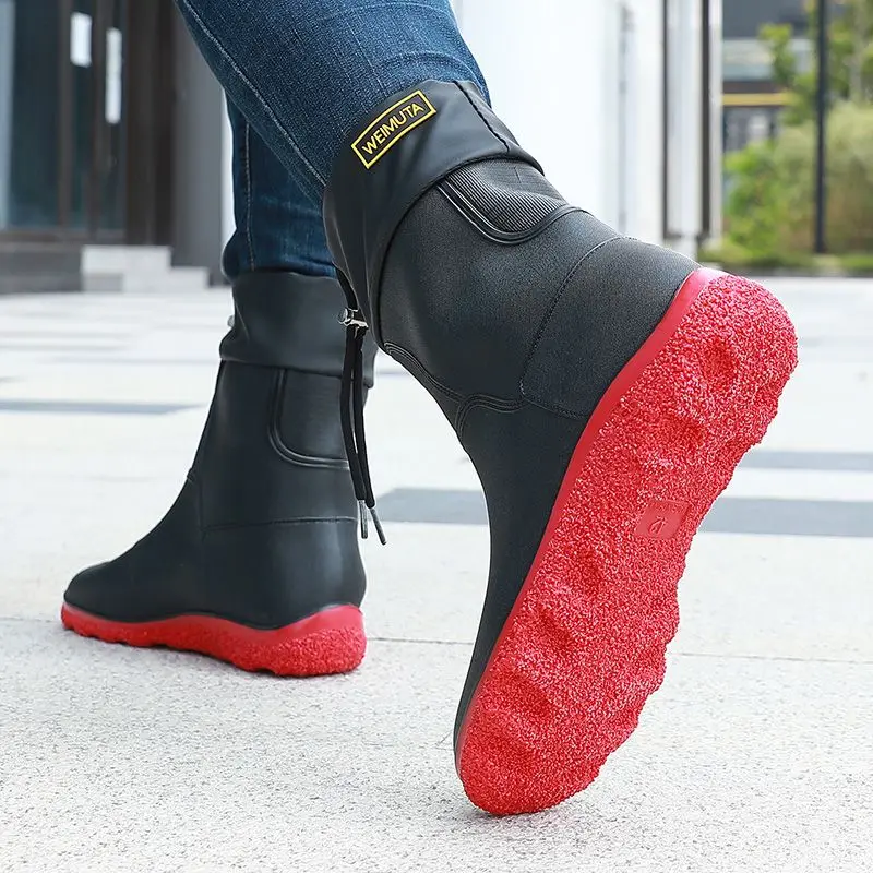 

Мужские резиновые сапоги до середины икры на толстой платформе, байкерские мягкие дождливые дневные износостойкие 2025, высококачественная дизайнерская рабочая мужская обувь для воды