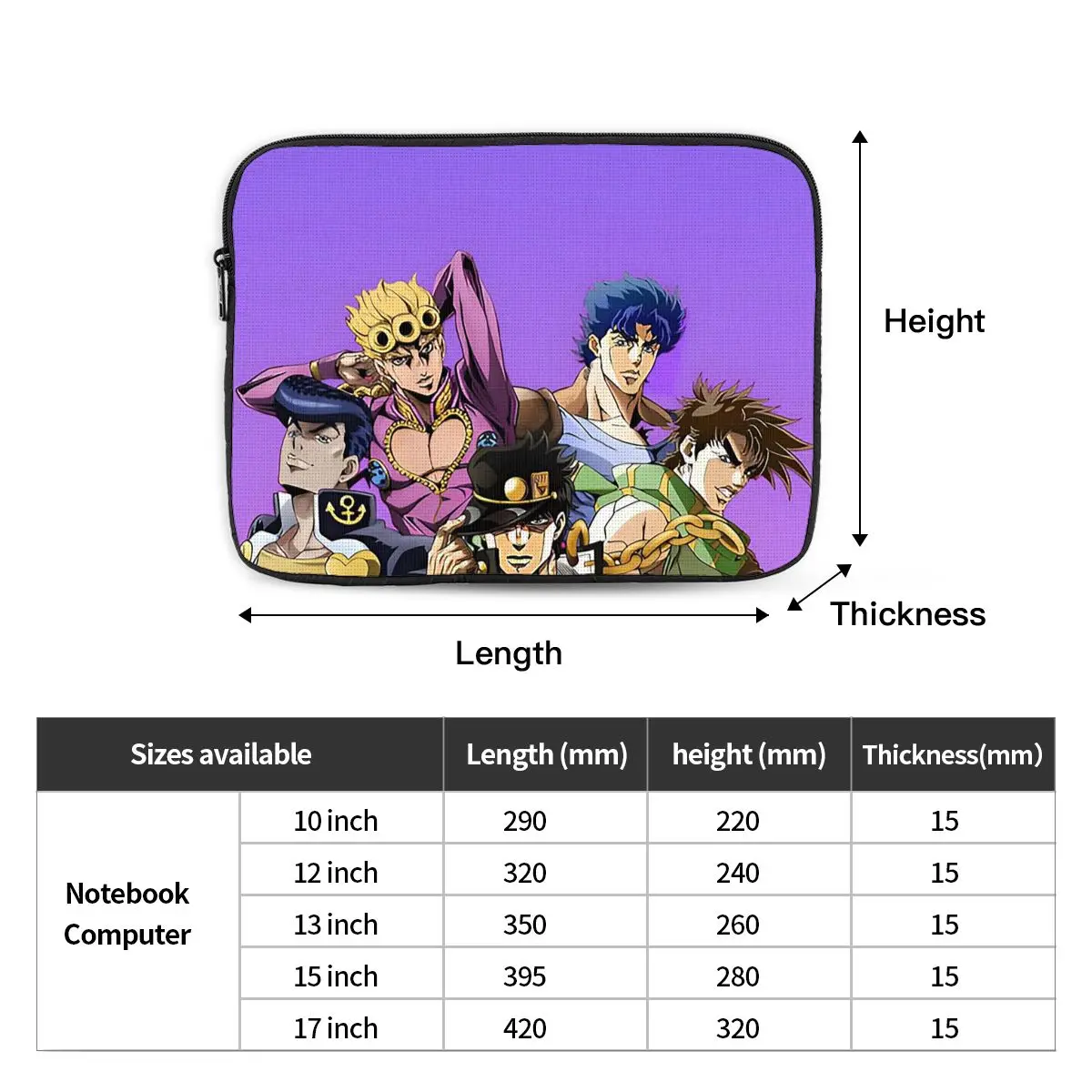 Jojo Bizarre Adventure Anime Cartoon  Notebook Laptop Bag Case Pouch Notebook Sleeve Cover Bag Tablet Shockproof Case Bag