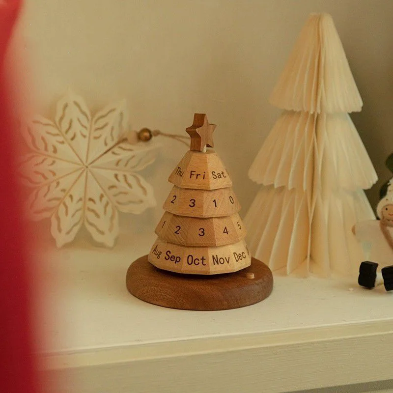 

Perpetual Calendar Wooden Ornament Solid Wood Creative Christmas Tree Calendar Hand Polished Cherry Wood Beech Wood Sabili Wood