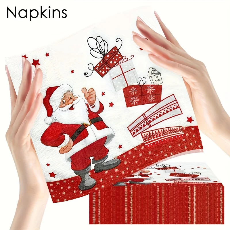 20pcs Christmas Party Napkins - Santa Claus,Holiday Table Decorations - Disposable Dinner Napkins for Christmas Dinner