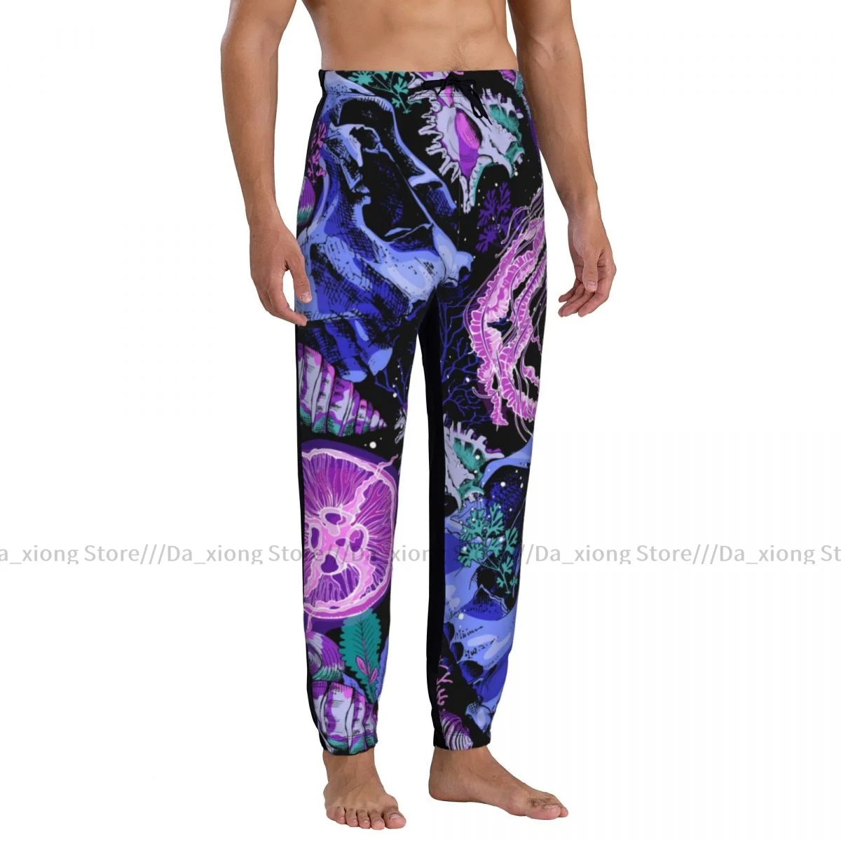 Pantalones de chándal psicodélicos para hombre, calaveras con medusas, corales y conchas, ropa de calle informal