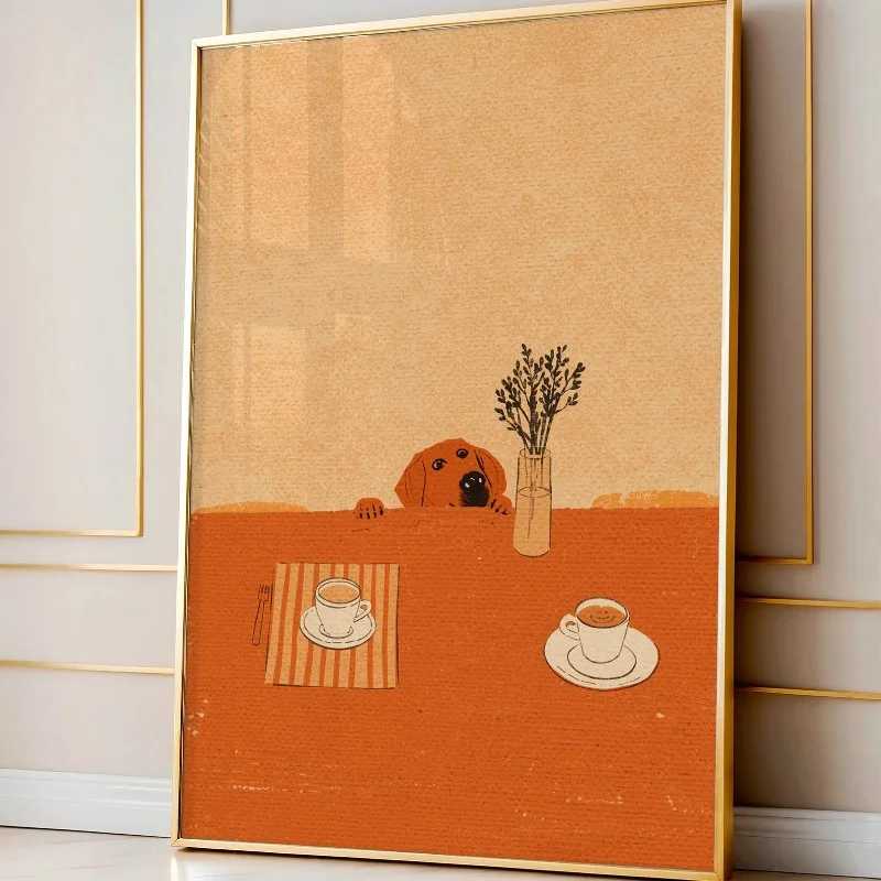 Cunning Puppy Kitchen Print Poster Art, Breakfast Poster, Suitable for Restaurant and Room Decoration