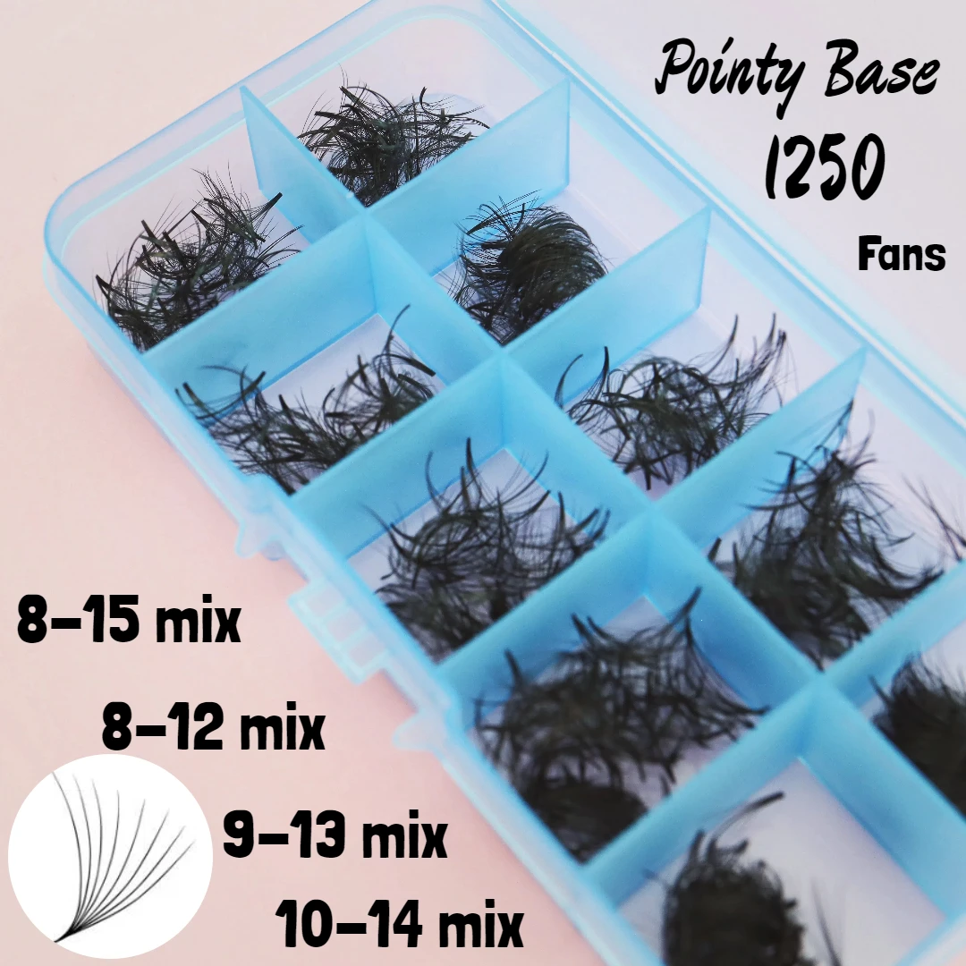 

1250 Fans Pointy Base Loose Lash 8-15MM Mixed 6D 8D 10D C D Pointy Thin Base Premade Volume Medium Root Cilio Eyelash Extension