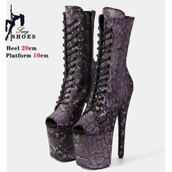 20CM/8inches Snake Upper Women Boots Platform Stripper Pole Dancing Shoes Lace-up Zip Sexy Exotic High Heel Party Boot Female