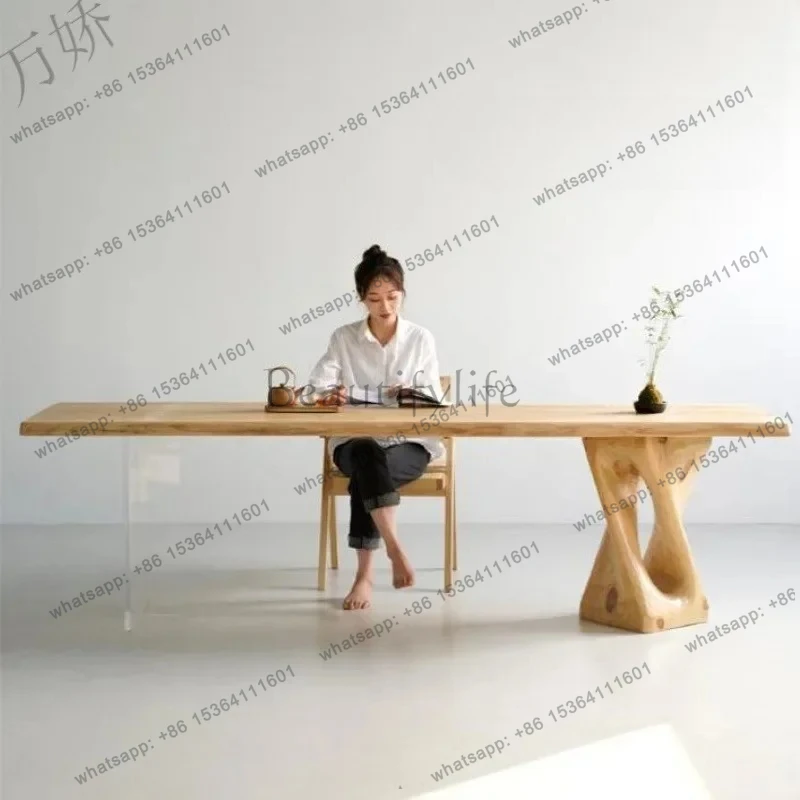 

yj5 Tavolo da tavolo grande in legno massello wabi-sabi in stile giapponese, scrivania moderna e semplice per computer