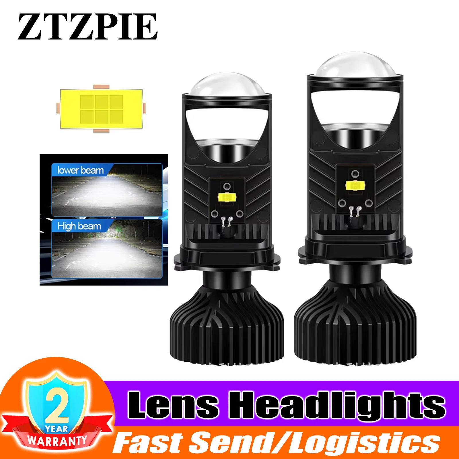 ZTZPIE Ultra Bright And High-power Car LED H4 Lens Integrated High And Low Beam Headlights For Automobiles 380w 200000lm 6000k