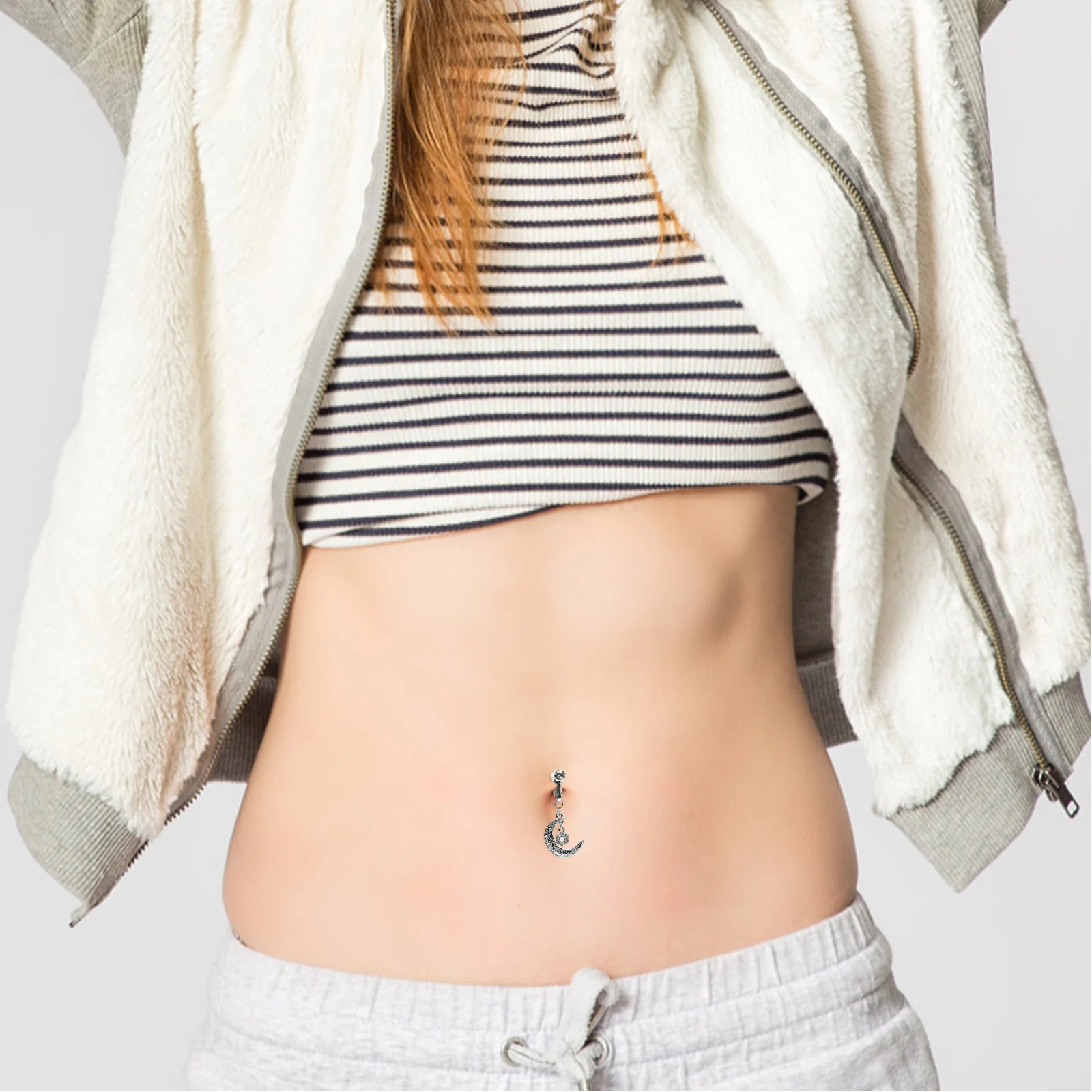 

5Pcs Belly Navel Rings Non Piercing Body Jewelry Stainless Steel Fake Belly Button Rings Clip on for Women Durable Trendy