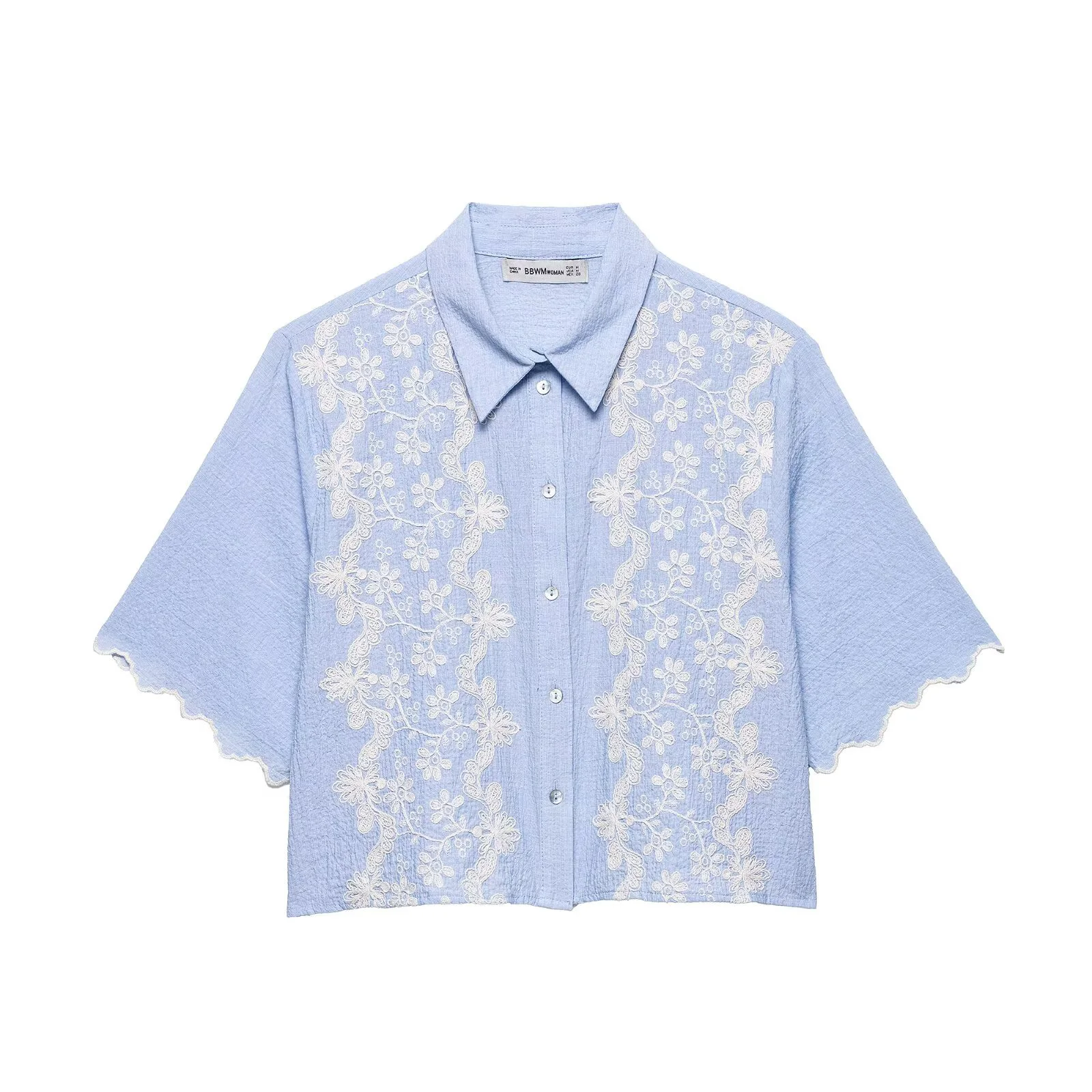 

Summer new women's clothing sweet embroidery versatile fashion simple loose short sleeved lapel short shirt