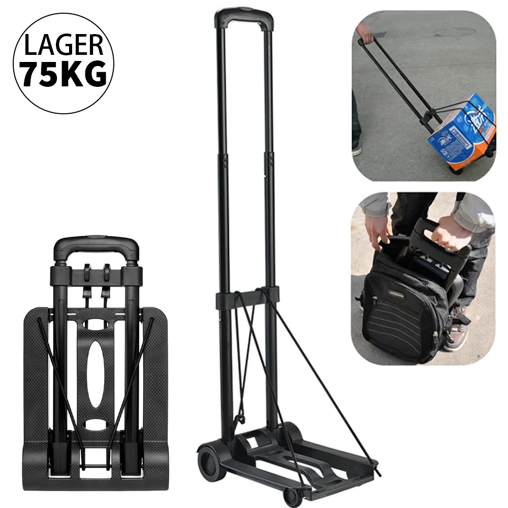 Carro de equipaje plegable, carrito de compras con ruedas, camión de mano portátil, carrito de carretilla, equipaje de viaje, carrito de uso doméstico, varilla de tracción ajustable
