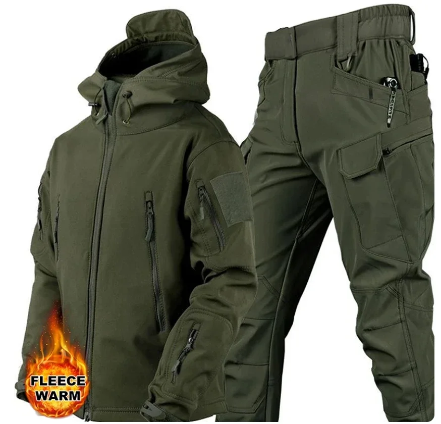 2024 Outdoor Soft Shell Windproof Waterproof Mountain ClimbingHunting Cold Resistant Tactical Set with Fleece Affordable Price