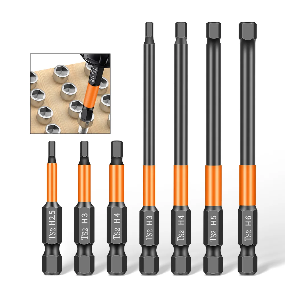 1PC 50-100mm 고경도 육각 소켓 헤드 드릴 비트 전기 스크루 드라이버 헤드 충격 방지 강력한 자기 스크루 드라이버 헤드