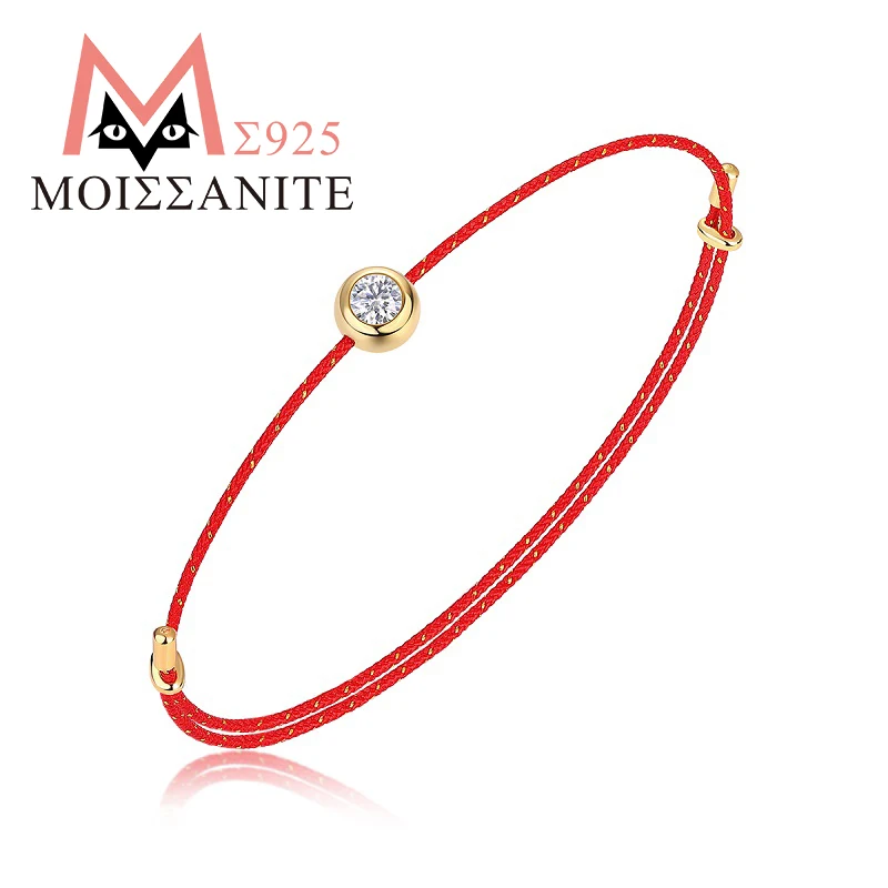 JIUZUAN D Color VVS1 Moissanite Bracelet, GRA Certified, 0.3Ct Lab Diamond, Adjustable Cord in 6 Colors, Elegant Jewelry for Wom