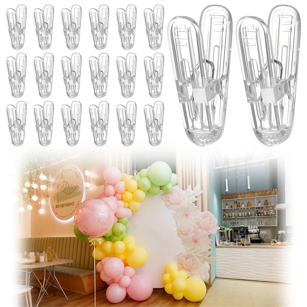 2025+20pcs Balloon Arch Clips Plastic Transparent Spring Clamps 2.4 Inch Clip for Balloon Arch Kit Birthday Decoration Crafts