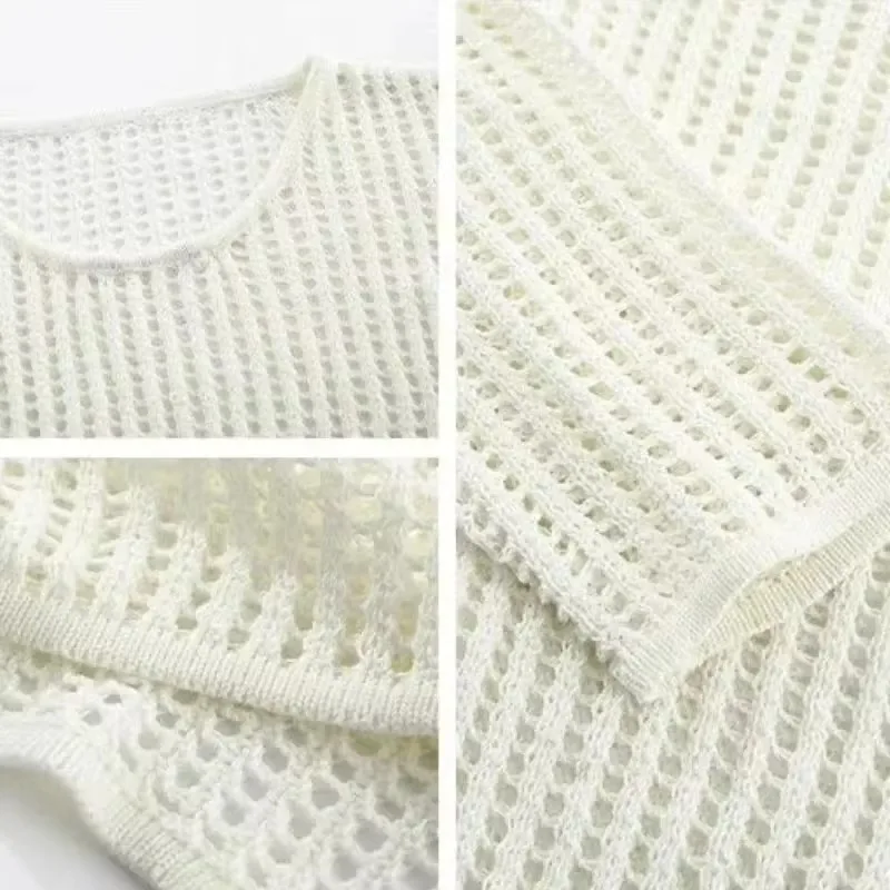 PTKPCC Female Personality Loose Casual Solid Pullovers Women Breathable Hollow Out Lazy Style Japanese Version Sweater Summer