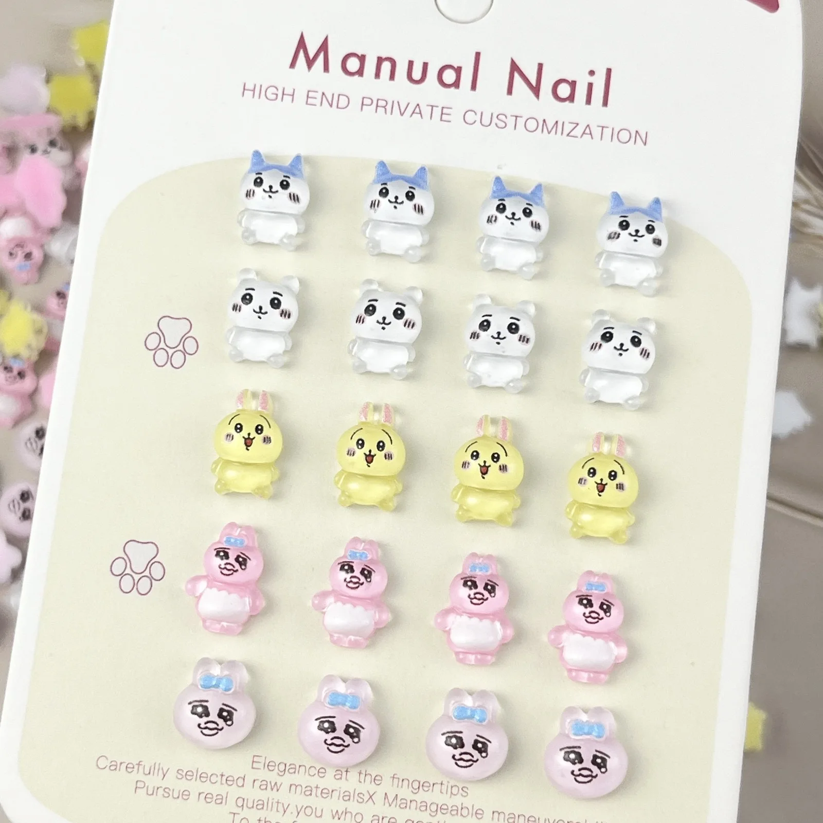 20pcs miniso chiikawa hachiware usagi cartoon nail charms for diy nail making cute mini resin flatback nail art decoreation