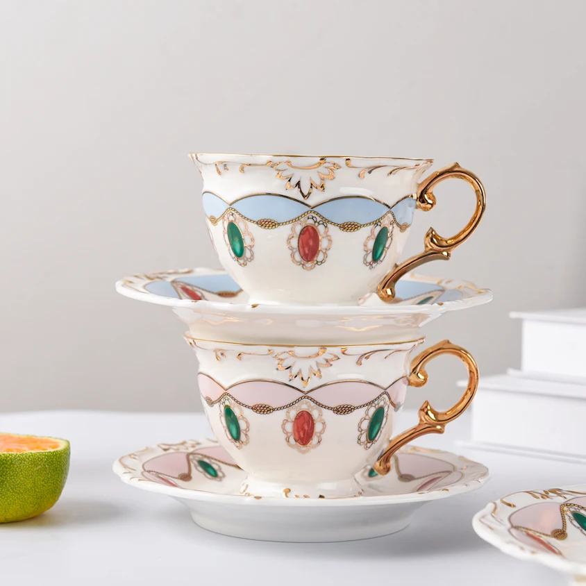 

Luxury Green Coffee Cup And Saucer Beautiful Couple Gift European Aftermoon Mug Set Water Mug Juego De Cafe Coffee Accessories