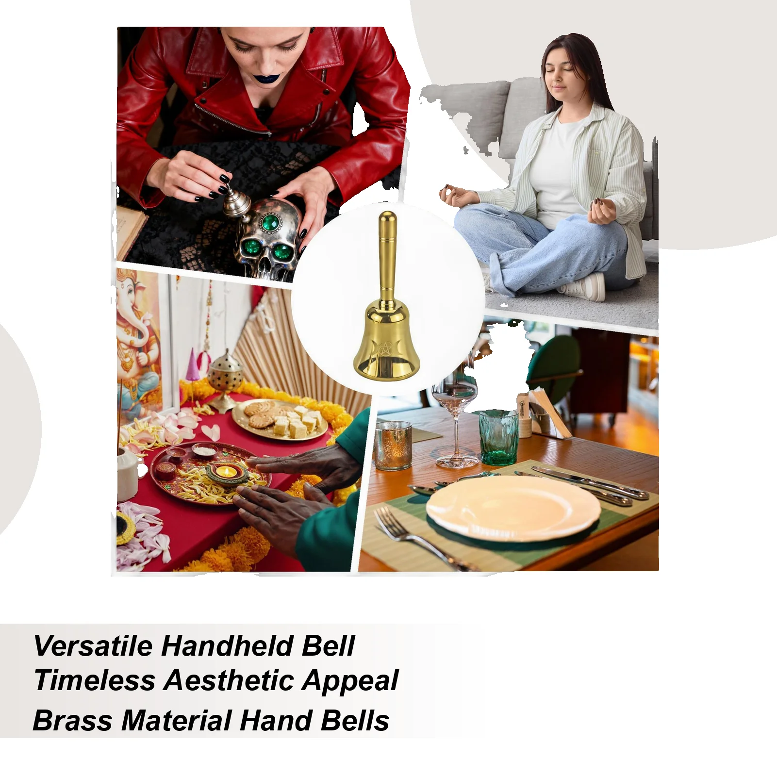 Campana de mano para Altar, campana de latón para meditación, instrumentos musicales, anillo de cencerro, herramienta para eventos de bendición, cena, aula, escuela