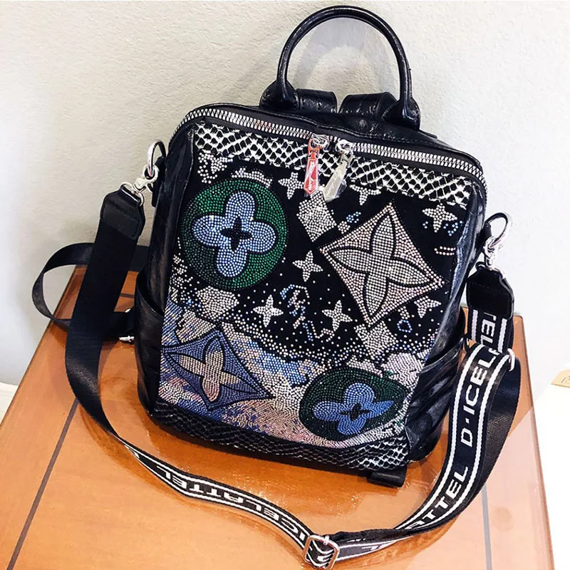 Luxury Brand Backpack Women\'s Backpack Colorful Diamonds Bagpack Large Capacity Female Fashion Shoulder Bag New Girl\' Schoolbag