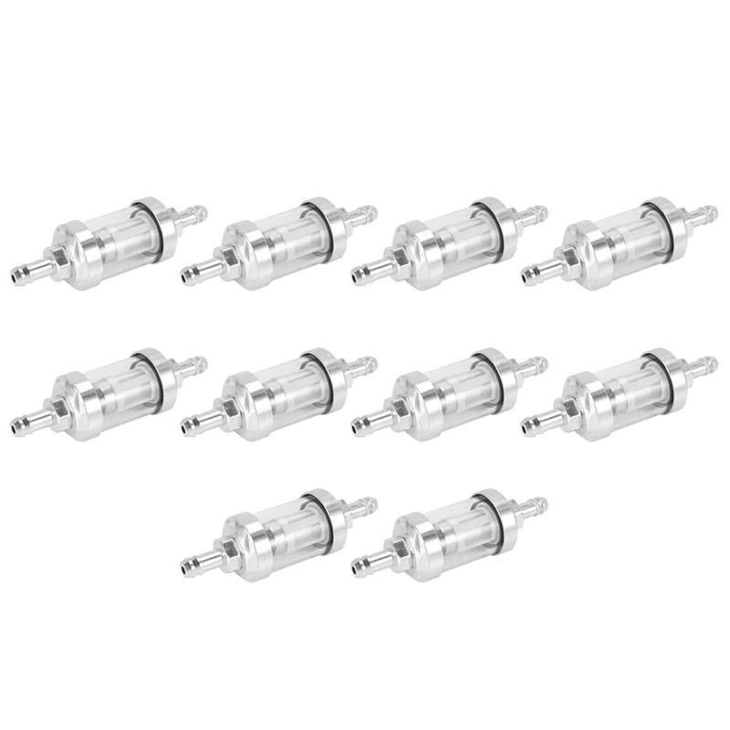 

10X Universal Chrome Glass Fuel Petrol Crude Oil Engine Inline Filter 5/16 Inch 8Mm Silver For Motorcycles-AT36