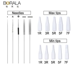 Borala 100Pcs Traditional Tattoo needle + 100Pcs Needle Cap For Microblading Permanent Makeup Eyebrow Eyeliner Lip Tattoo Parts