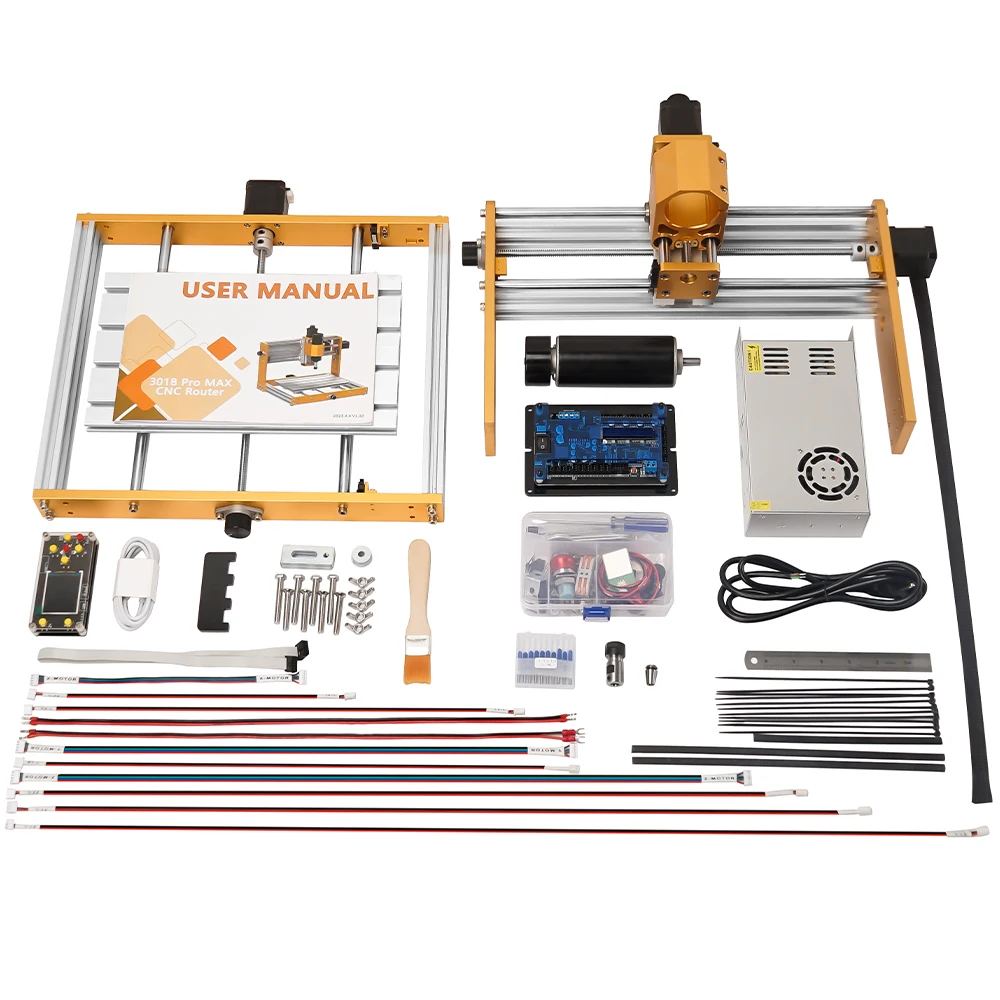 オフライン制御付きCNCルーター,3軸,制限スイッチ,緊急停止,grbl,すべて金属,cnc3018 pro,500w