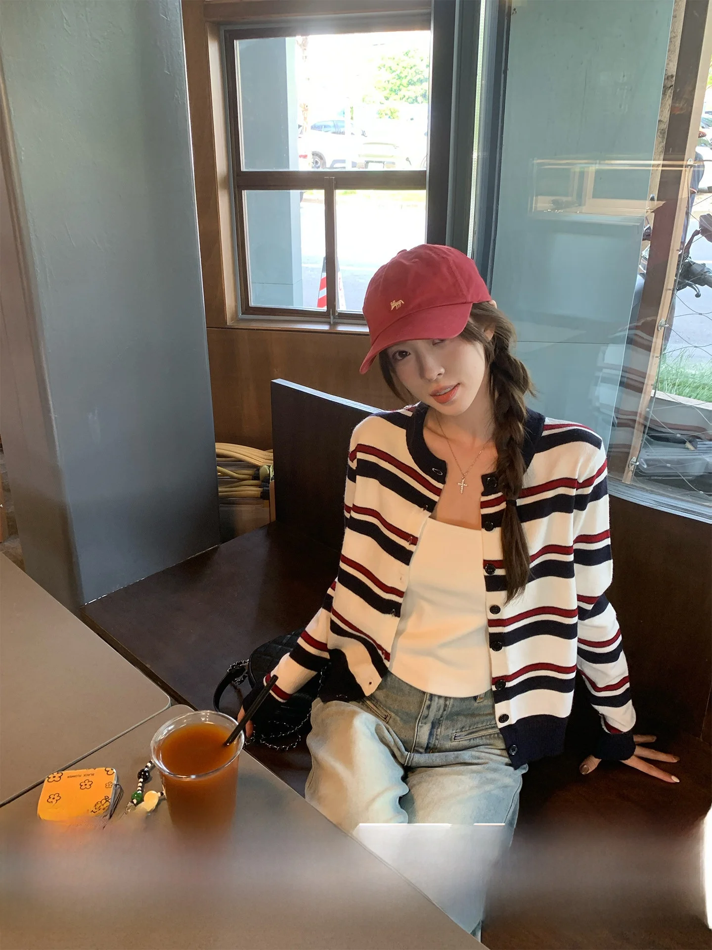 

Morning Bloom Vintage Striped Knitted Open Cardigan Women's Outerwear Slim Fit oulder Length Long Sve Top Coat